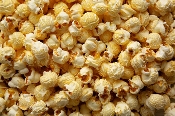 Homemade Butter Popcorn with Sea Salt, top view.