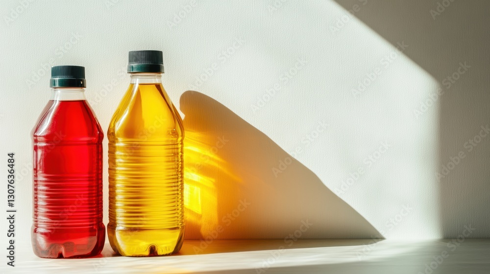 Poster bottles of car fluids arranged on a neutral background with space for text in a clean product displa
