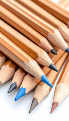 Colored Pencils on White Background; Art Supplies Close-up; Creative Tools