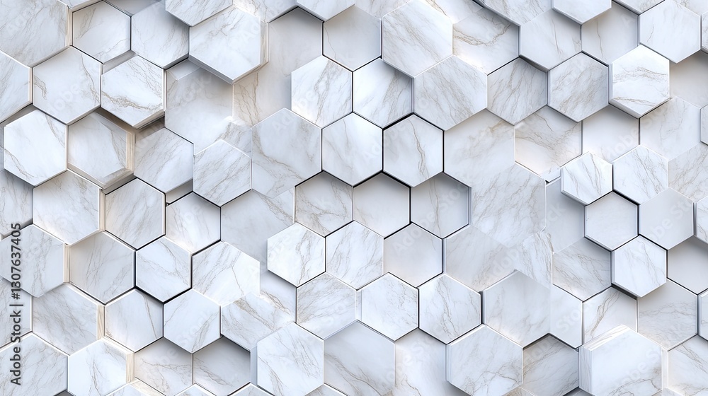 Aufkleber dynamic hexagonal marble tiles arranged in a repeating pattern, offering elegance and depth for luxu