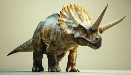 Fototapeta premium Render Of The Triceratops Dinosaur, Also Known As Diceratops. This Illustration Depicts The Prehistoric Creature In All Its Majestic Glory.