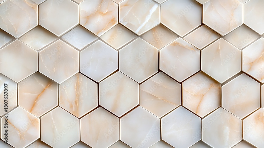 Poster dynamic hexagonal marble tiles arranged in a repeating pattern, offering elegance and depth for luxu