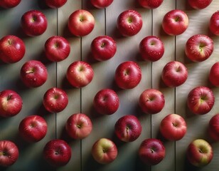 Fotograf&iacute;a profesional, de varias manzanas rojas, realizando un fondo de pantalla de un patron de manzanas perfectamente alineadas, realista, 4k