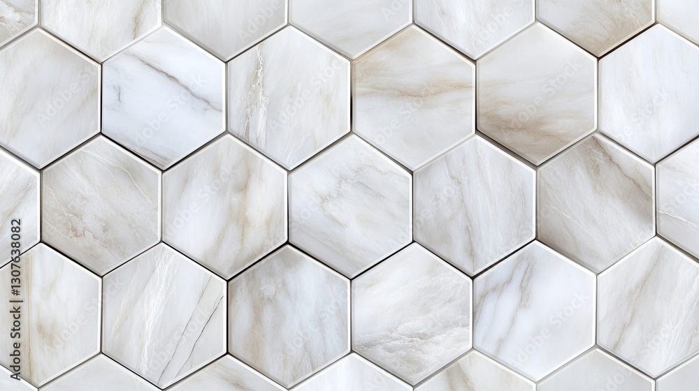 Poster Dynamic hexagonal marble tiles arranged in a repeating pattern, offering elegance and depth for luxury-inspired designs