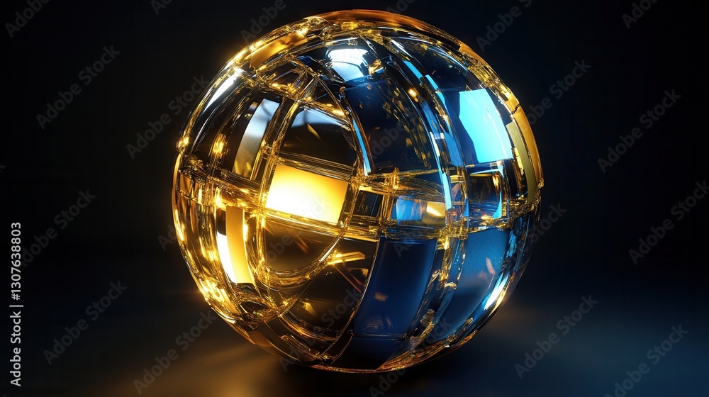 Poster futuristic globe design featuring layered structures and glowing highlights for global diplomacy rep