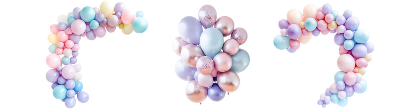 Pastel balloon arch and garland isolated on white background festive party decoration elegant event backdrop wedding, baby shower celebration decor