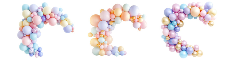 Pastel balloon garland and arch decoration isolated on white background elegant party backdrop floating balloons for wedding, baby shower celebration © gd-house