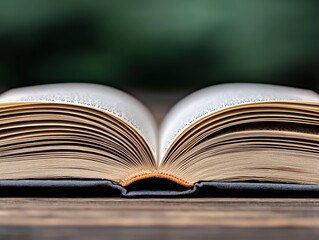 Fototapeta premium Open Book on Wooden Table: Education, Reading, Literature, Knowledge, Learning