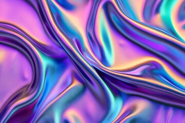 Obraz premium Futuristic iridescent silk fabric texture with smooth flowing folds and vibrant metallic sheen