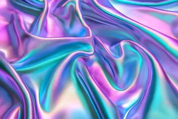 Obraz premium High-Detail Iridescent Silk Fabric with Smooth Waves and Glossy Reflection