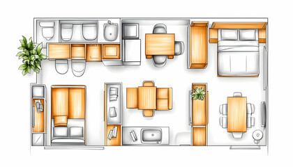 Cozy Studio Apartment Floor Plan Open Layout, Modern Furnishings, Ideal for City Living