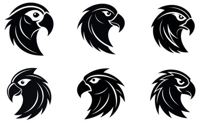 Six Stylized Parrot/Eagle Head Logos on White Background