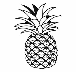 Obraz premium Detailed Black-and-White Pineapple Outline Drawing, Tropical Fruit Illustration for Coloring and Botanical Art