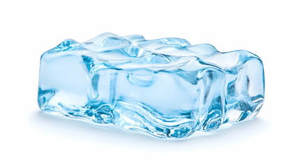 Fototapeta premium Crystal-clear ice cube on white; refreshing drink, advertisement, or website graphic