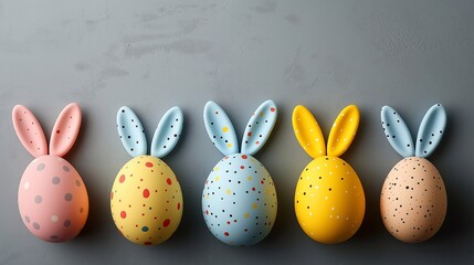 eggs with bunny ears on a colored background, Easter, decor, spring