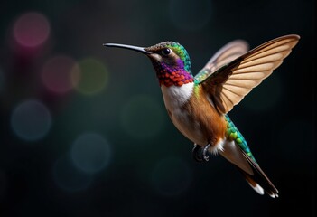 Fototapeta premium Colorful hummingbird in flight with vibrant feathers and blurred background