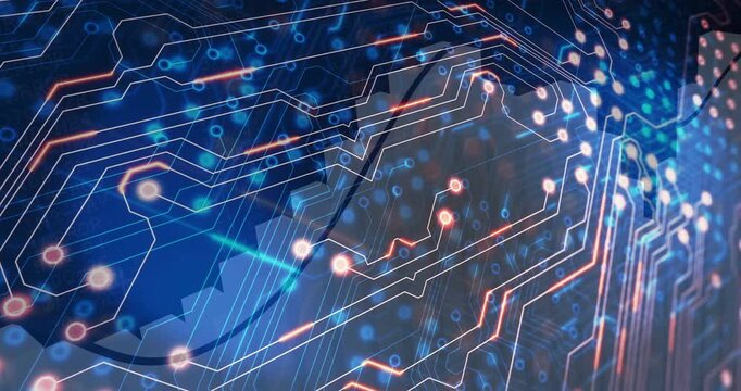Glowing lines and nodes forming circuit board pattern, representing digital animation