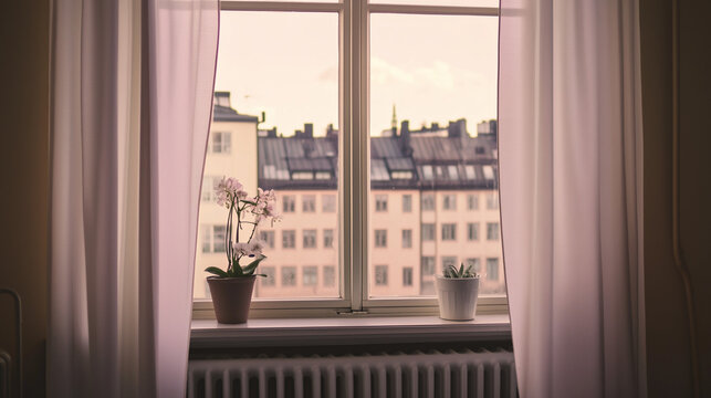 Una planta sobre una ventana en la ciudad de Estocolmo Suecia