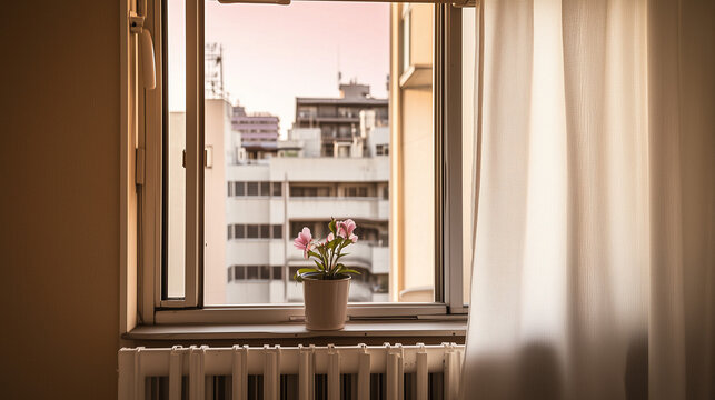 Una planta sobre una ventana en la ciudad de Tokio Japon