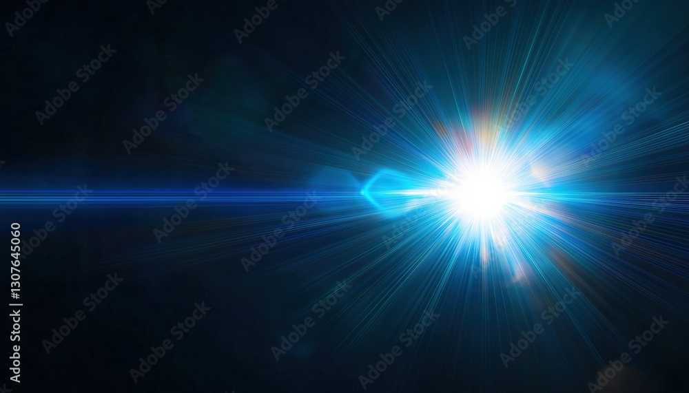 Poster abstract sun burst with lens flare and blue glow light effect on black background. light rays overla