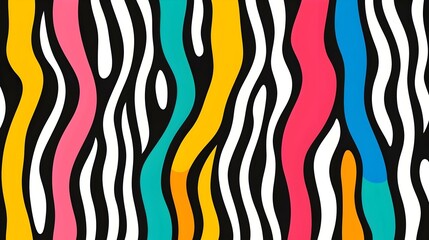 Colorful Wavy Lines on Black Background in Abstract Art Style