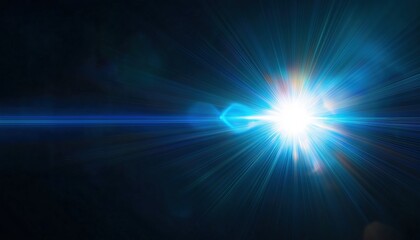 Obraz premium Abstract Sun Burst With Lens Flare And Blue Glow Light Effect On Black Background. Light Rays Overlay For Screen Blending Mode.
