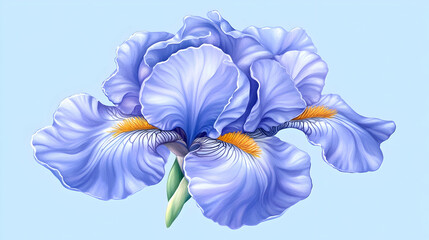 Delicate Blue Iris Blossom, Digital Painting, Pastel Background, Ideal for Prints or Cards