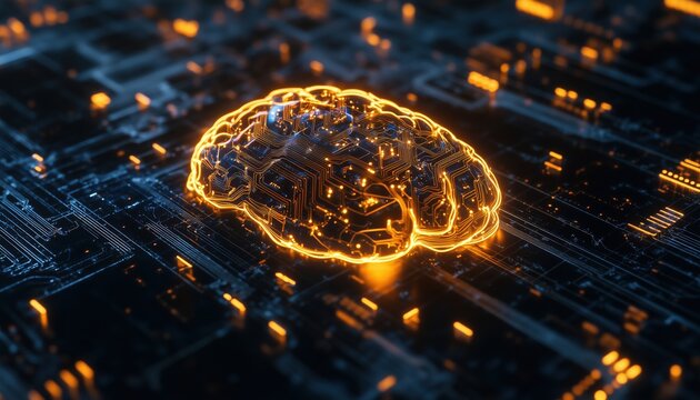 Digital Brain With Circuit And Ai Concept: A Graphic Representation Of A Digital Brain Incorporating Circuit Elements And Artificial Intelligence Technology. Rendered Illustration.