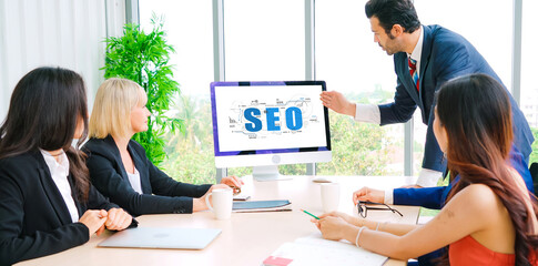 SEO search engine optimization for modish e-commerce and online retail business showing on computer...