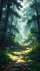 Sunlit Forest Path: A Tranquil Walk in Nature