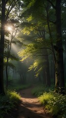 Sunlit Forest Path: A Tranquil Walk in Nature