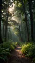 Sunlit Forest Path: A Tranquil Walk in Nature