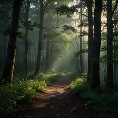 Sunlit Forest Path: A Tranquil Walk in Nature