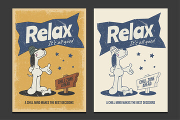 retro 30s poster with a cute dog cartoon character, vector illustration