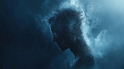 Futuristic human silhouette formed by digital particles symbolizes the rise of technology in politics and society Generative AI
