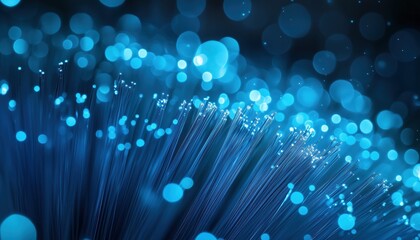 Close-Up View Of Blue Fiber Optics: A Detailed Look At The Intricate Design And Technology Of Blue Fiber Optic Cables Magnified.