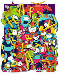 Birthday doodles chubby robot character