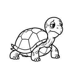 Funny Clumsy Turtle with Cracked Shell - Black and White Vector Cartoon