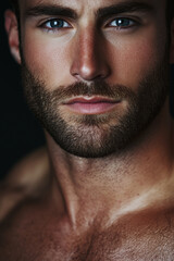 Obraz premium Primer plano de hombre atlético sobre fondo negro