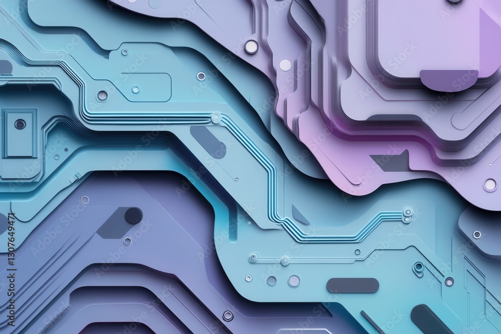 Poster Futuristic layered paper art design featuring abstract circuits and cool tones in an aesthetically balanced layout Generative AI