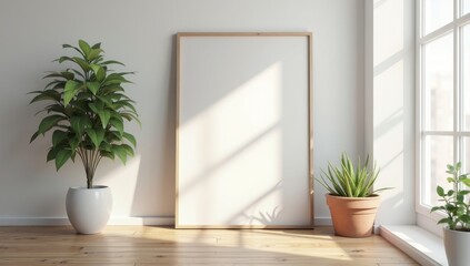 mock up poster in home office interior, background