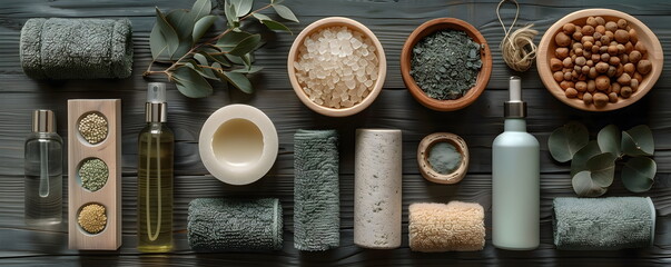 Cosmetic banner. Ancient natural minerals, various types of clay used for skin care, spa ingredients, masks.	