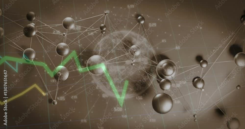 Aufkleber financial graph and molecular structure animation over abstract background
