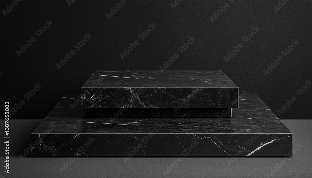 Poster luxurious dark black podium with square shape for product presentation abstract composition: showcas