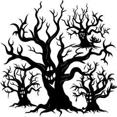 Halloween Horror Tree Silhouette vector set.