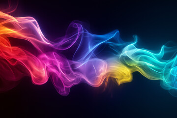 Vivid Abstract Flow of Colorful Smoke-Like Light Waves on Black