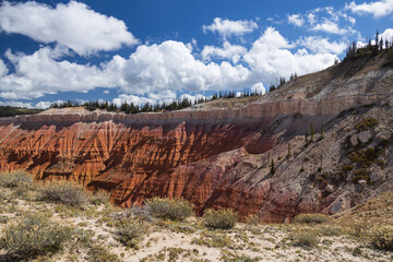 View of Colorful rock formations at Cedar Breaks National Monument from the rim trail, Utah