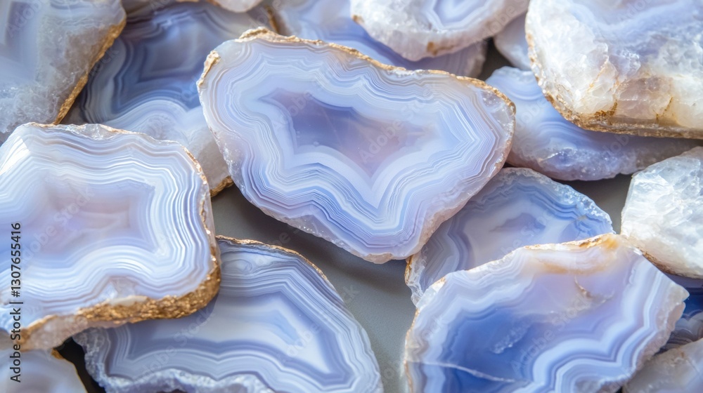 Poster close-up of a group of geode geodes. the geodes are arranged in a scattered manner, with some overla