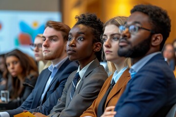 Obraz premium Businesspeople Observing Presentation on Projector Screen in Conference Room