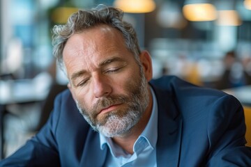 Obraz premium Exhausted businessman falls asleep during presentation